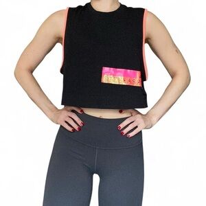 Black Sleeveless Crop Top with Pink Accents